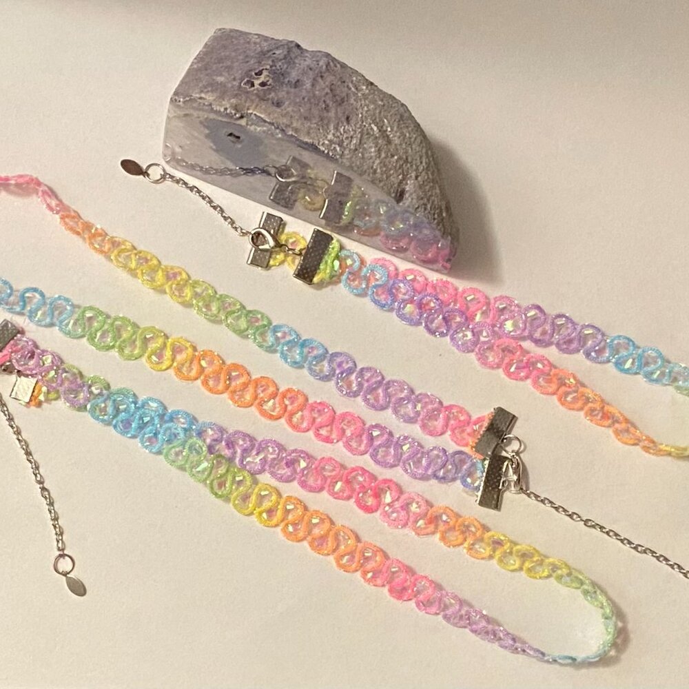 NEW Rainbow coloured ribbon lace chokers